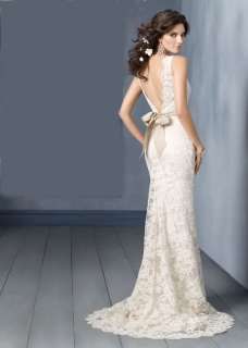White/Ivory Lace Satin Mermaid Wedding Dress Bridal Gown**  