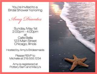 Bridal Shower Invitations, Starfish Wedding Shower Invites, 10 cards 