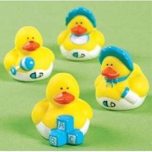 two dozen 24 blue boy mini rubber ducky duck baby shower birthday 