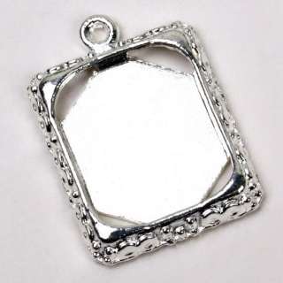 25p Silver Plated Square Photo Frame Pendant Charms C01  