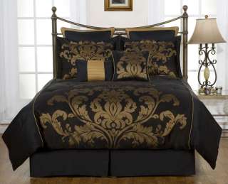   Gold Jacquard Floral Comforter Set Bed in a bag King Size NEW  