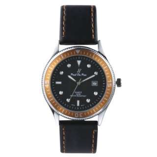 Mens Paul Du Pree Black Strap With Orange Stitching and Black Dial 