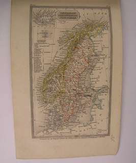 Sweden Norway Denmark Iceland miniature map 1836  