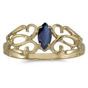  Gold September Birthstone Marquise Sapphire Filagree Ring Jewelry