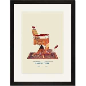  Black Framed/Matted Print 17x23, Wicker Barbers Chair #91 