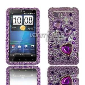 VMG HTC Vivid BLING Case Cover 3 ITEM COMBO Purple Silver 3D Heart Gem 