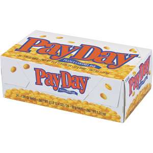 24 CT BOX OF PAYDAY CANDY BARS SALTY PEANUTS AND SWEET CARAMEL SUPER 