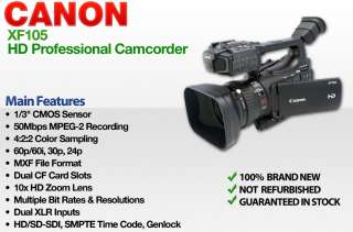 Canon XF105 10x HD Zoom HD Professional Camcorder 013803130195  