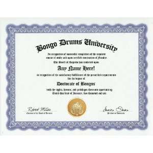 Bongo Drum Bongos Degree Custom Gag Diploma Doctorate Certificate 