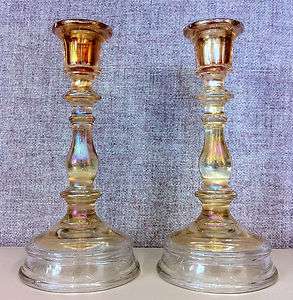 Marigold Carnival Glass Candlestick Candle holders  