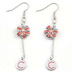   Milano Chicago Cubs Red Ribbon Bow Drop Earrings