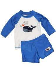 Infant Boys Rash Guard Blue Great Whale Swim 2 Pc Set   Sweet & Soft 