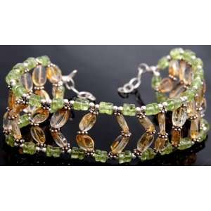   Citrine and Peridot Beaded Bracelet   Sterling Silver 