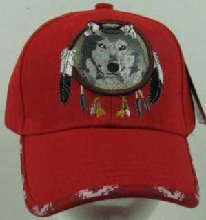 NEW RED NATIVE PRIDE WOLF AND DREAM CATCHER BASEBALL CAP/HAT  