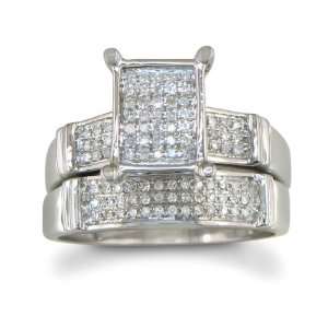   Micropave Bridal Engagement Ring Set in Sterling Silver Jewelry