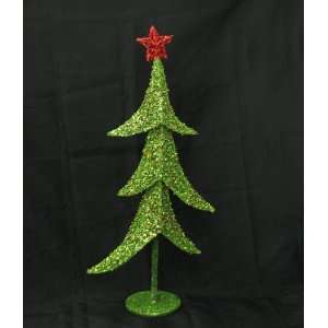   Green Glittered Table Top Trees with Red Star 12