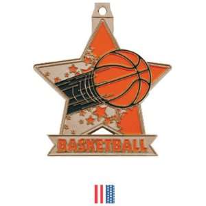 Star Custom Basketball Medal M 715B BRONZE MEDAL/FLAG RIBBON 2.5 STAR 