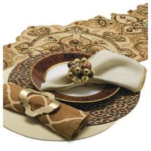   Set of Four 15 in Round Leopard Brown Placemats