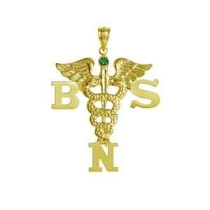   Bachelor of Science in Nursing BSN Pendant with Emerald in 14K Gold