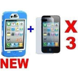  Hard Plastic Bumper Cover for iPhone 4   Blue + 3 Clear 