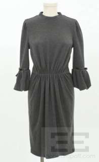 Andrew GN Charcoal Grey Wool & Leather Trim Bell Sleeve Dress Size 40 