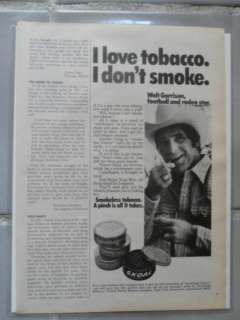 1975 Print Ad Skoal Smokeless Chewing Tobacco Walt Garrison NFL Dallas 