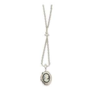  Silver tone Cameo Locket 24in Necklace Jewelry