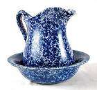 Vintage Cobalt Blue Ceramic Spongeware Water Pitcher