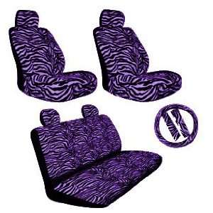 Premium New Style Purple Zebra 11pc Low Back Front Seat Covers, Bench 