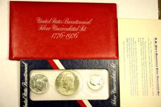 1976 UNCIRCULATED Silver 3 Coin Mint Set   Silver  