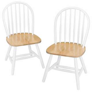   of 2) Windsor Assembled Dining Room Chairs White Solid Wood Round Legs