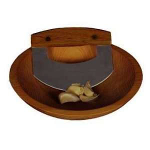 Wood Chopping Bowl 9 & Mezzaluna Knife Set   Dark Finish  