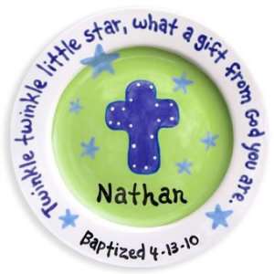  Cross and Stars Baptism Plate (Boy) Baby