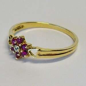 Dainty 10K Gold & Diamond Ruby Flower Heart Ring  