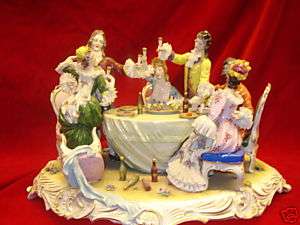 LOVELY CHAMPAGNE PARTY GERMAN DRESDEN FIGURINES  