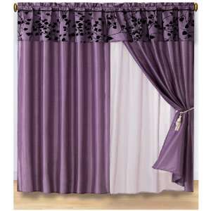   Flocking Window Curtain / Drape Set with Sheer Backing