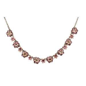 Michal Negrin Dainty Necklace Decorated with Pink Hand Painted Flowers 