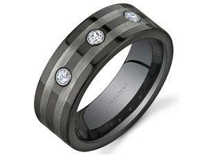 Stone 8 mm Comfort Fit Mens Black and Silver Tone Tungsten Wedding 