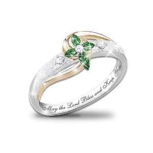   Emerald & Diamond Sterling Silver Cross Ring by The Bradford Exchange
