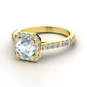  Adele Ring, Round Aquamarine 14K Yellow Gold Ring with 