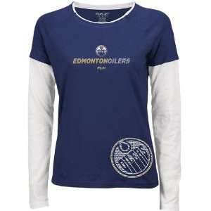   Edmonton Oilers Ladies Navy Blue Bridgette Long Sleeve Tissue T shirt