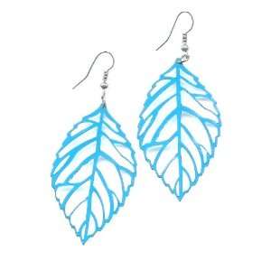 Sky Blue Leaf Earrings   Beautiful and Glamorous   Metallic Leaf 