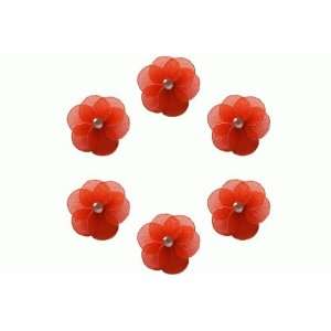  2 mini Katie flower decorations   set of 6 red