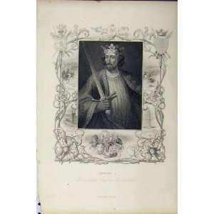  C1850 Antique Portrait King Edward I Carnarvon Castle 