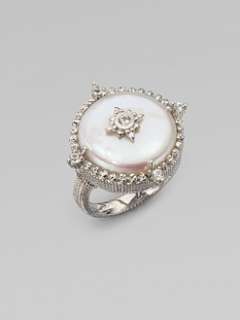 Judith Ripka   White Sapphire Accented White Pearl Ring