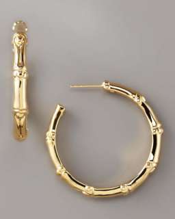 Gold Bamboo Hoop Earrings, Medium