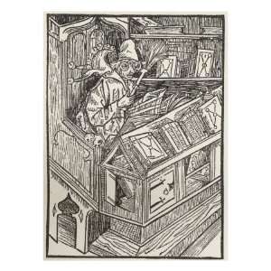  The bibliomaniac at his desk   caricature from Sebastian Brant 