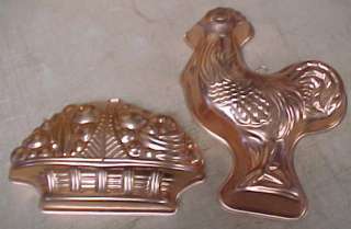 Mirro Decorative Rooster & Fruit Basket Copper Colored Metal Wall 