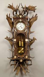 huge antique black forest antler clock regulator 1900    
