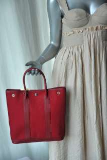 HERMES Garden File PM BAG Canvas+Leather Tall Tote Handbag Purse 
